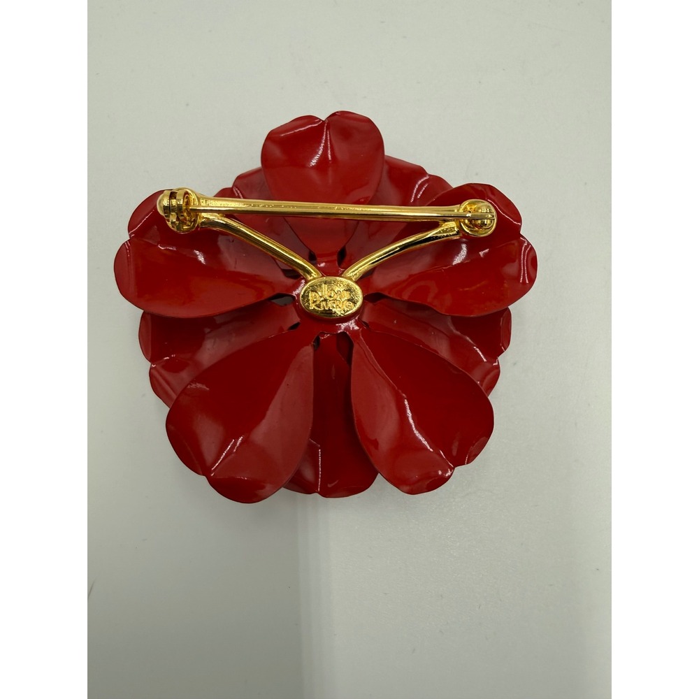 Joan Rivers Red Enamel Polka Dot Flower Brooch Pin Classics Collection Rose 2.5" - Picture 3 of 5